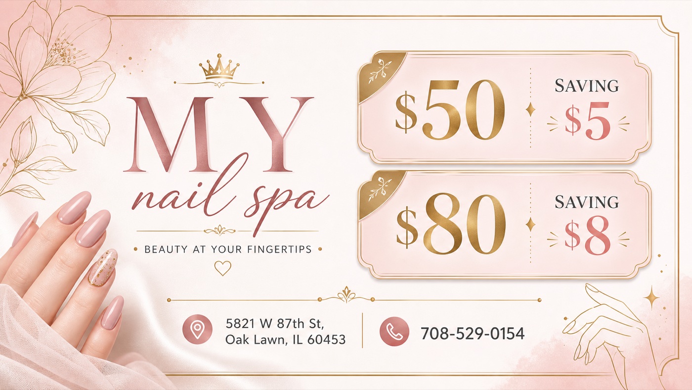 MY nail spa $50 - $5 / $80 - $8 coupon