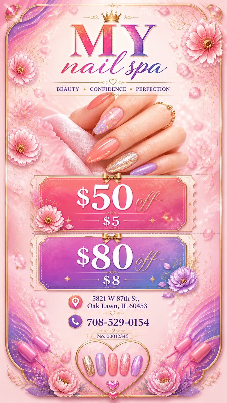 MY nail spa floral ticket coupon