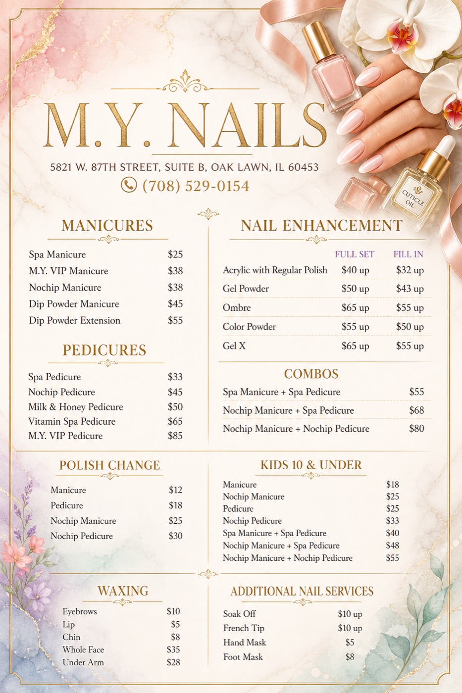 MY nail spa full price menu